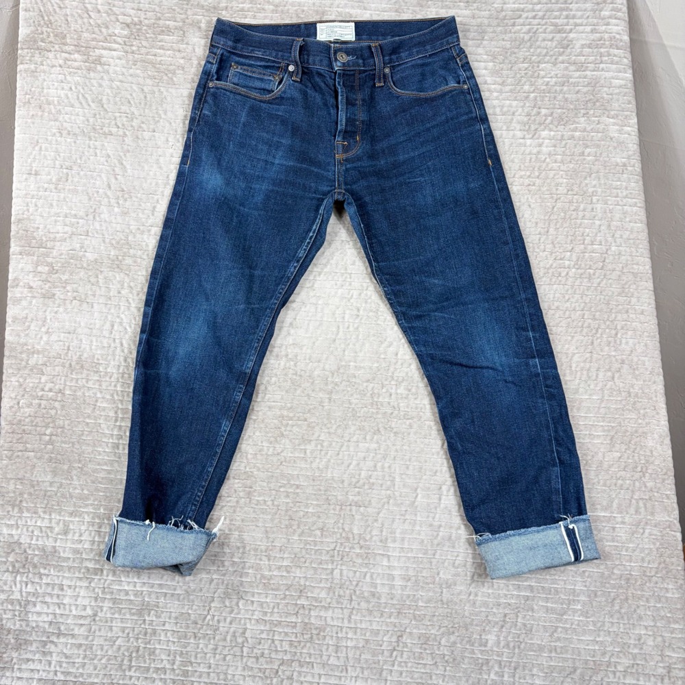 Current Elliott Slim Selvedge Fit Jeans Hyde Dark Wash Raw Hem 31 Made in USA
